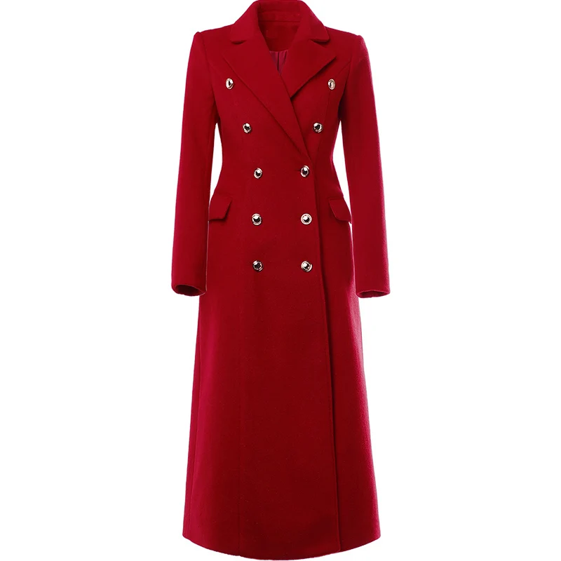 Autumn Winter New Fashion Temperament Long Woolen Overcoat Women Double Breasted Wool Blends Coat