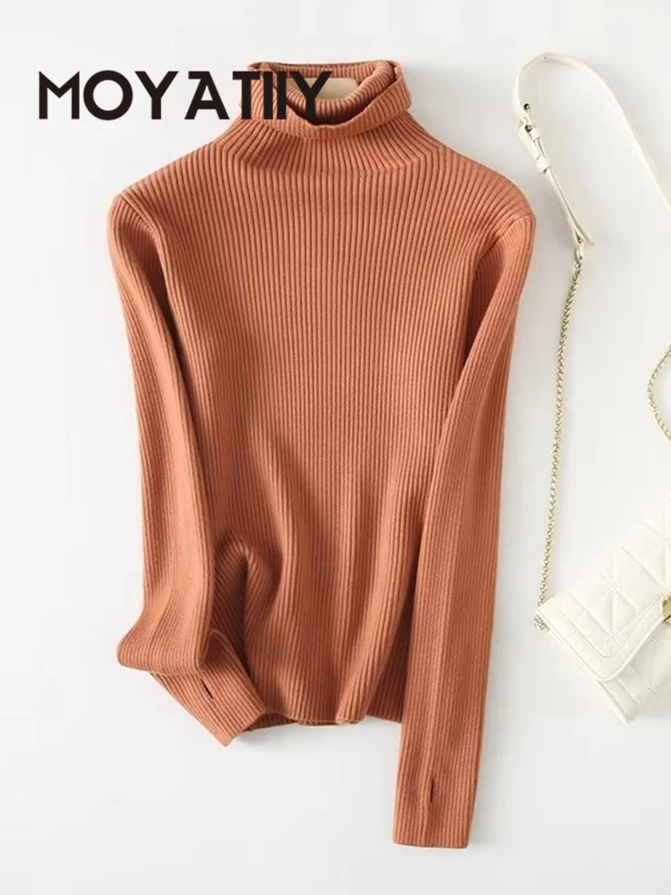 

MOYATIIY Women Autumn Winter Sweater Solid Turtleneck Knitted Warm Sweater Jumper Female Elegant Pullovers Tops