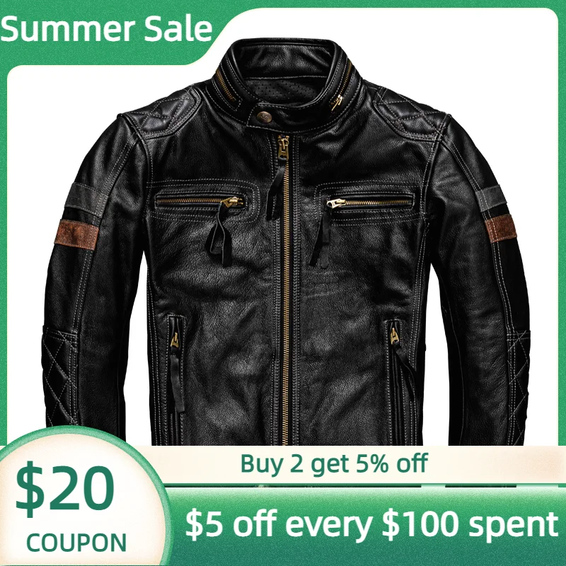 

2022 Black Genuine Leather Jacket Men Motorcycle Style Plus Size 5XL Real Natural Cowhide Autumn Slim Fit Short Biker Coat