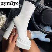 2022 autumn winter new super high heels double waterproof platform thick bottom large size short boots thin boots knight boots