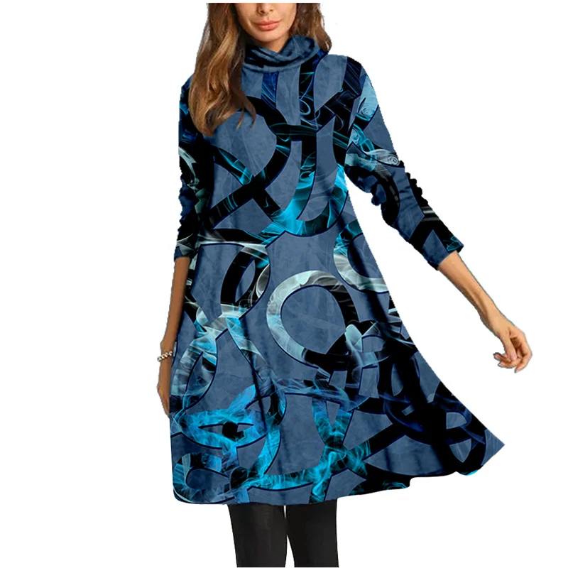 

Spring Summer Long Sleeves Dresses Women Printed Sexy Beach Vintage Clothing Holiday Casual Loose