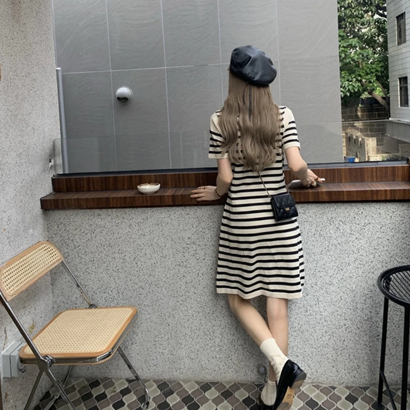 J78E женское мягкое Непринужденное платье с коротким рукавом до колена