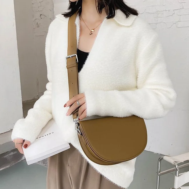 

Fengju etro Solid Color Saddle Bag High Quality Leather Shoulder Bags for Women 2023 New Simple Ladies Crossbody Bag Designer
