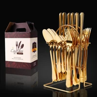 gold table cutlery tableware set gold knife fork spoon stainless steel tableware 24 piece set kitchen dinnerware set gift
