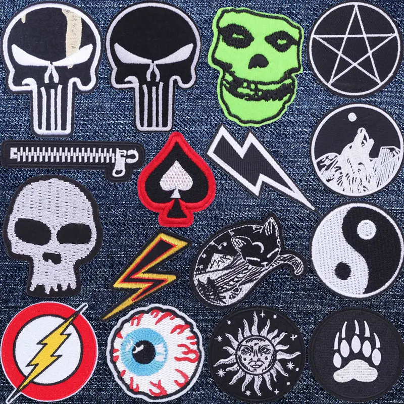 

Punisher Skull Head Badge Logo Embroidered Patches for Clothing Thermoadhesive Patches Sewing Applique for Punk Clothes T-shirt