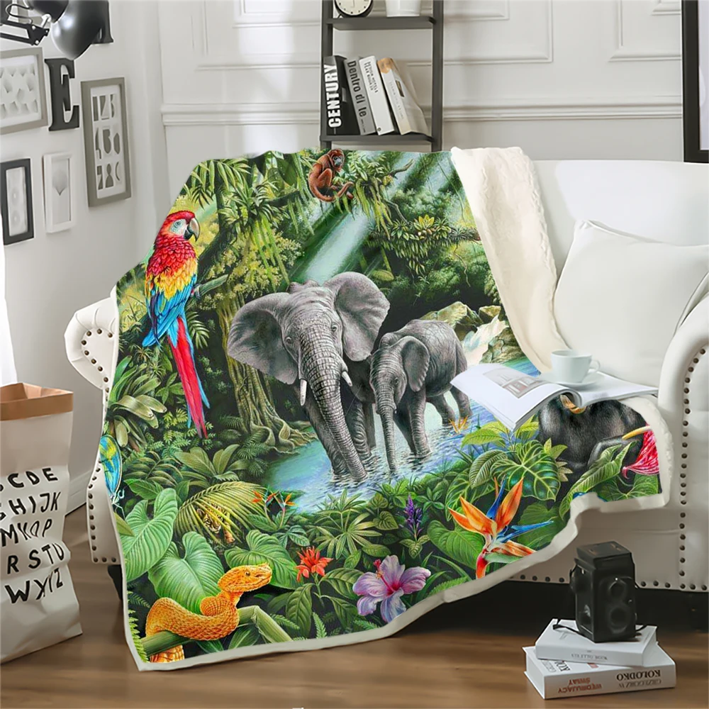 

Новинка от CLOOCL, искусственные тропические растения, листья, животные, слон, 3D печать, пледы, одеяла, двухслойные одеяла для дивана, 5 размеров