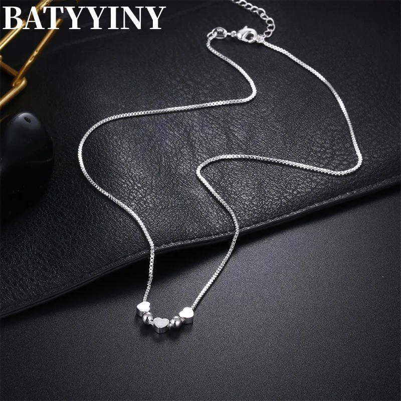 

BATYYINY 925 Silver Brushed Heart Heart Pendant Heart Clavicle Chain Sweater Chain Women Necklace Fashion Fewelry Wedding Gift