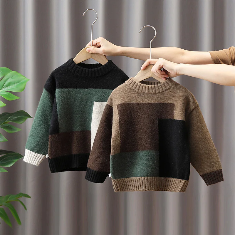 

Шерстяной свитер для мальчиков, вязаный хлопковый стильный Теплый утепленный бархатный свитер на осень-зиму 2022, Рождественская детская одежда