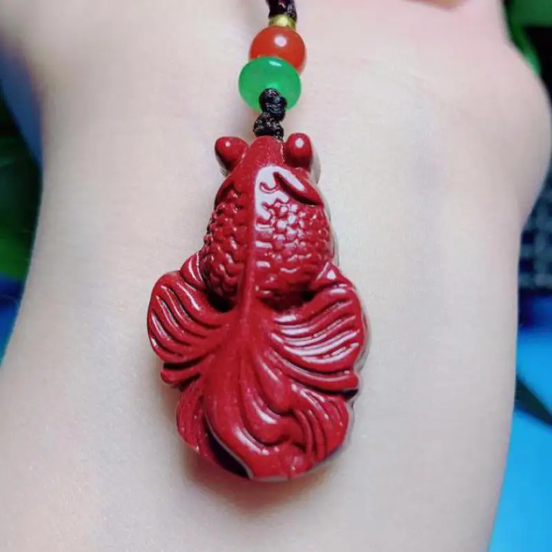 

Natural Red Organic Cinnabar Goldfish Pendant Necklace Men Women Feng Shui Charm Hand-carved Cinnabar Gemstone Lucky Amulet Gift