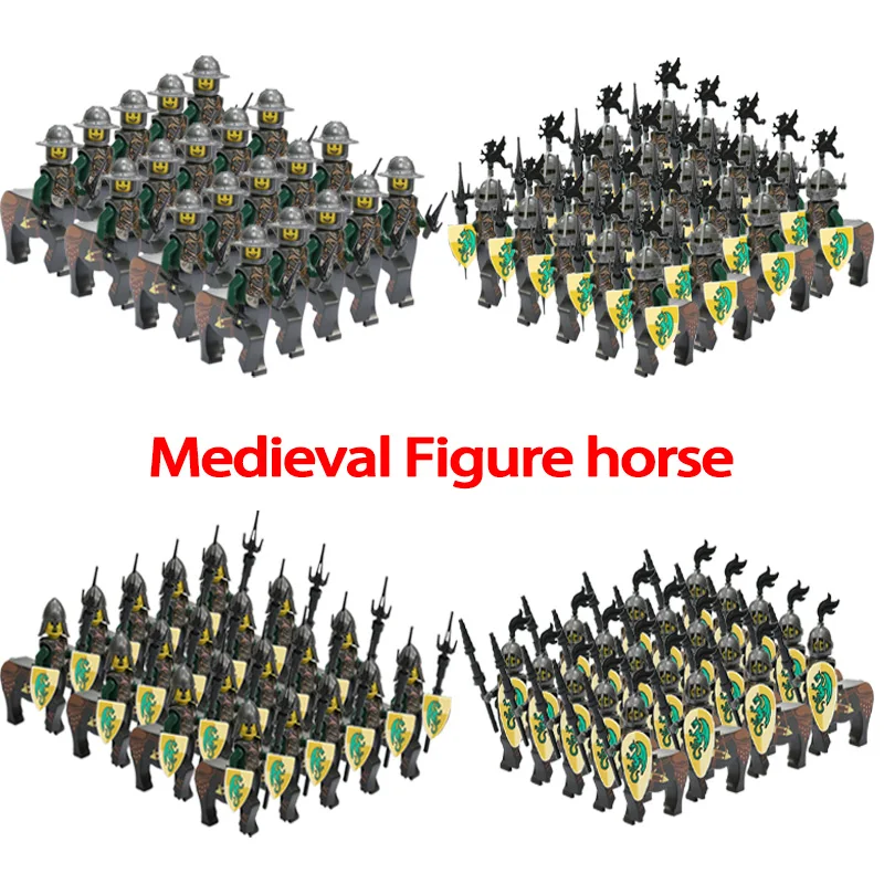 

Building Block Medieval Military AX8802 Green Figure Horse Knight Set Series Weapon Accessory Assembling Kids Toys