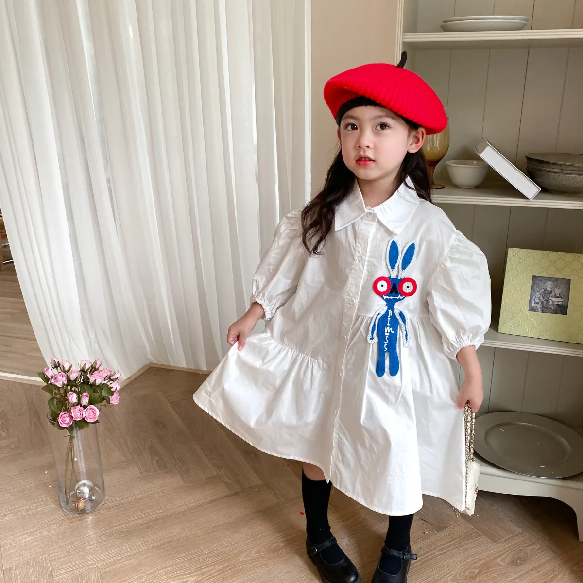 

Children Clothes Girls Dress 2022 Spring Autumn New Korea Cotton Printed Fashion Loose solid Knee Length Casual Girls Dress