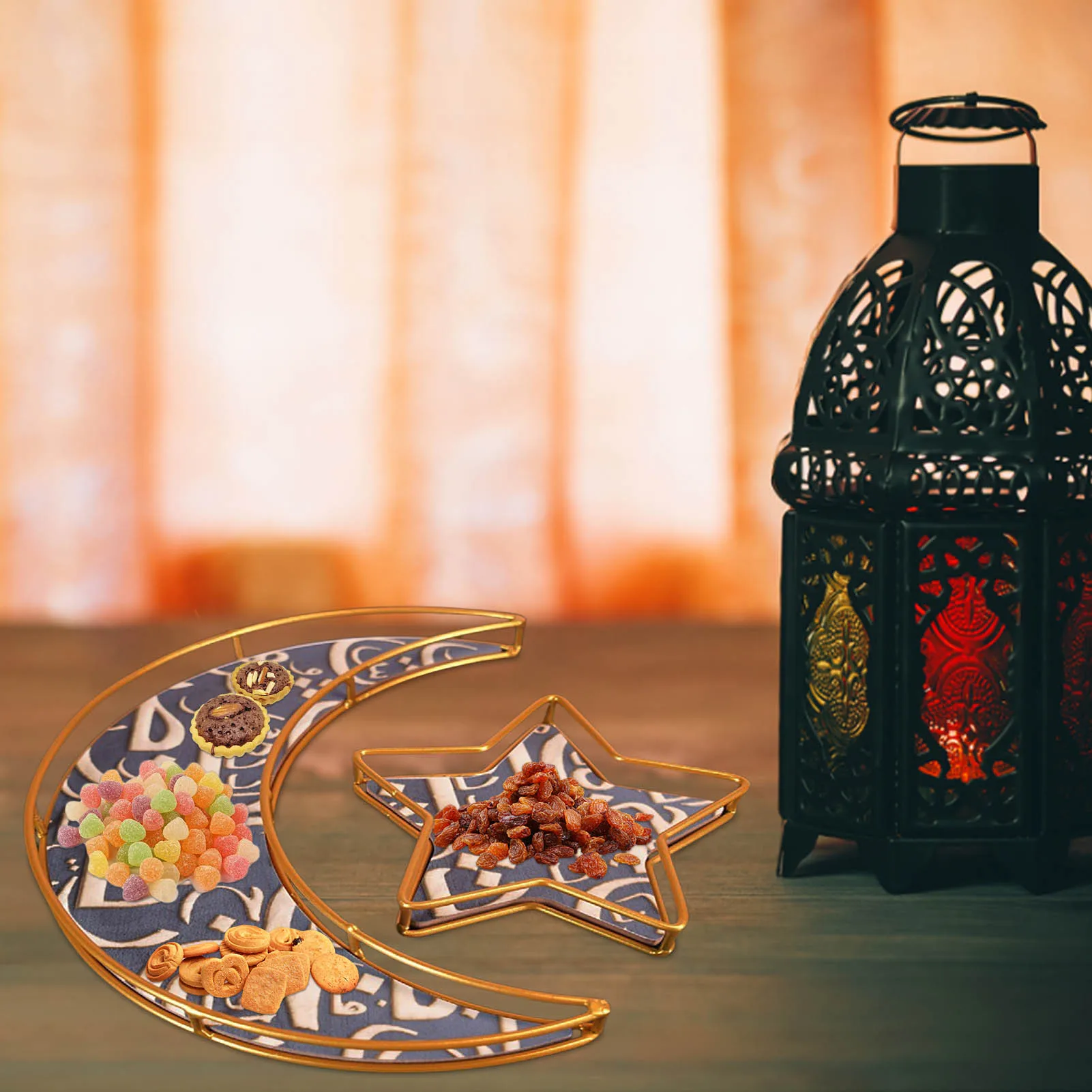 

2 Pcs Moon Tray Ramadan Decorations Decorative Tableware Dessert Pastry Tray Dish Display Holder Jewelry Bowl Ornament