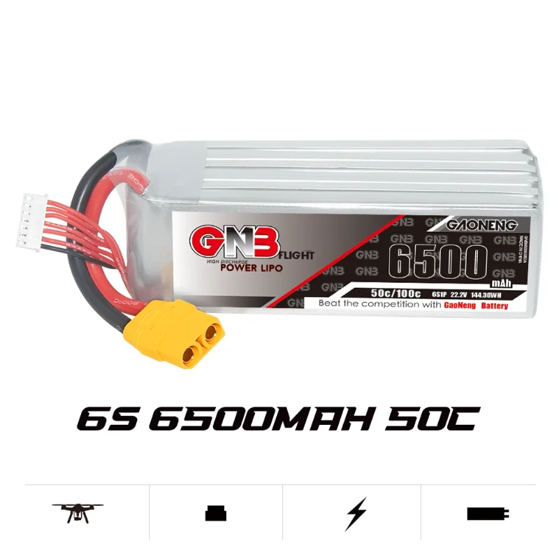 Литий-полимерный аккумулятор Gaoneng GNB 6500 мАч 6S 22,2 в 50C с разъемом XT60/XT90/T для FPV гоночного дрона вертолета радиоуправляемых автомобилей лодок