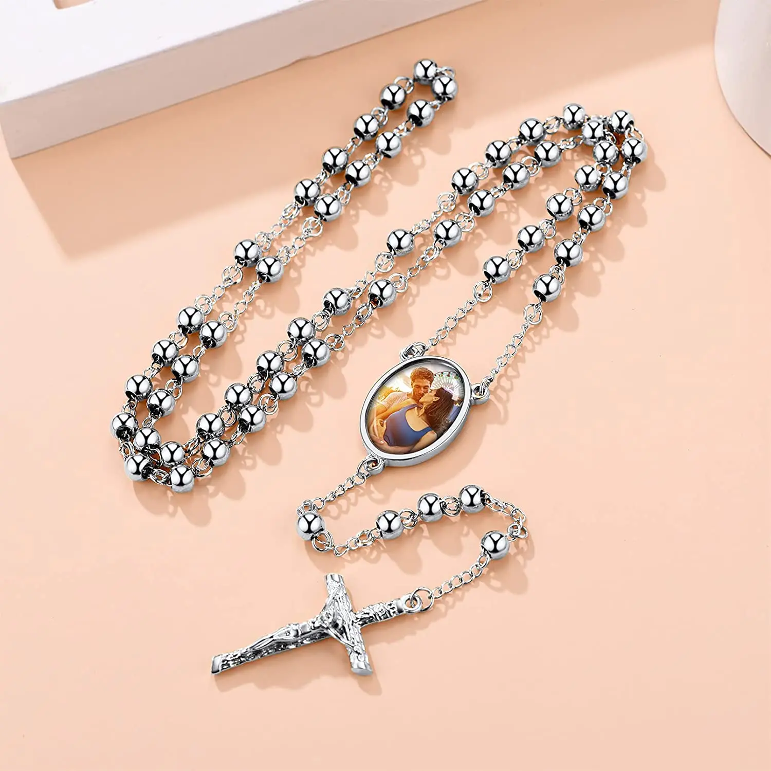 Памятная фотография Женская католическая четки бисер медаль и крест Y ожерелье