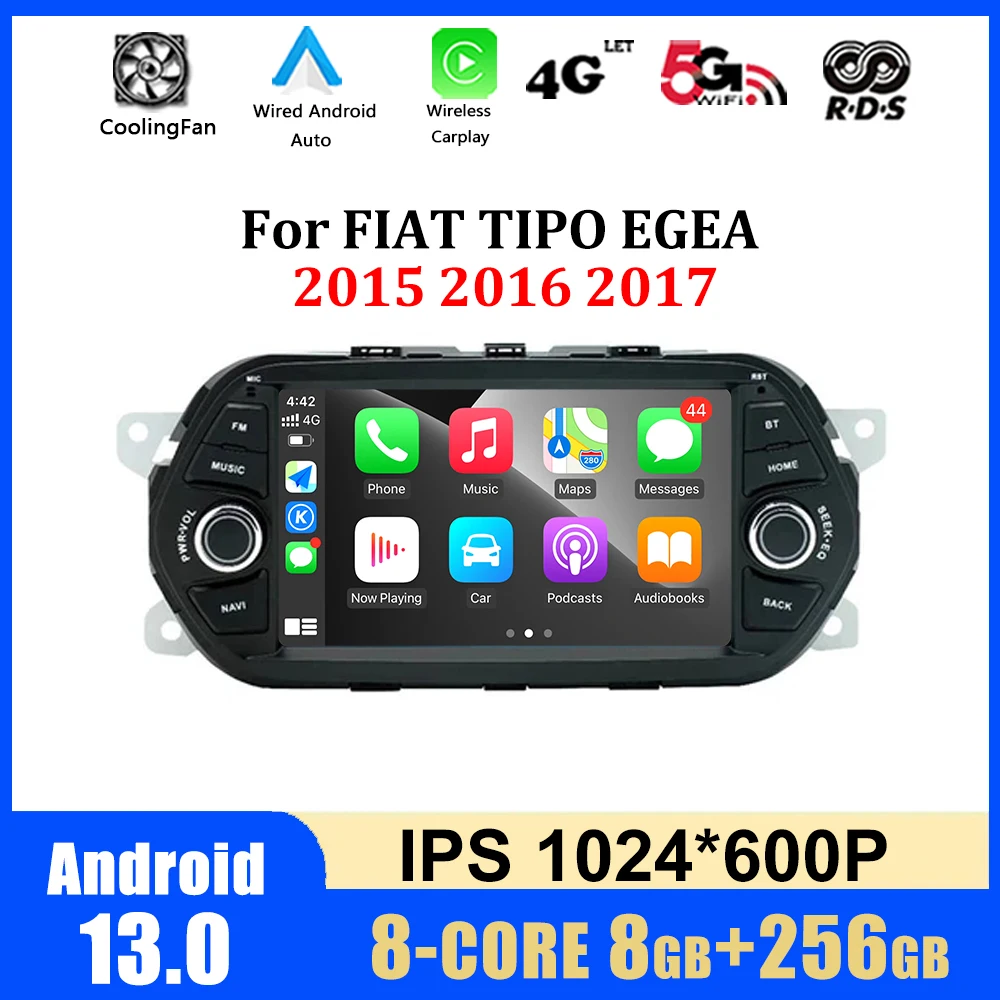 

7-дюймовый экран для FIAT TIPO EGEA 2015 2016 2017 Android 13 GPS навигация DSP Carplay WIFI автомобильное радио мультимедийный плеер