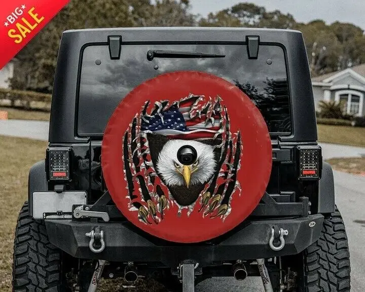 

American Flag Patriotism Eagle Spare Tire Cover 32" With Backup Camera Hole Gift