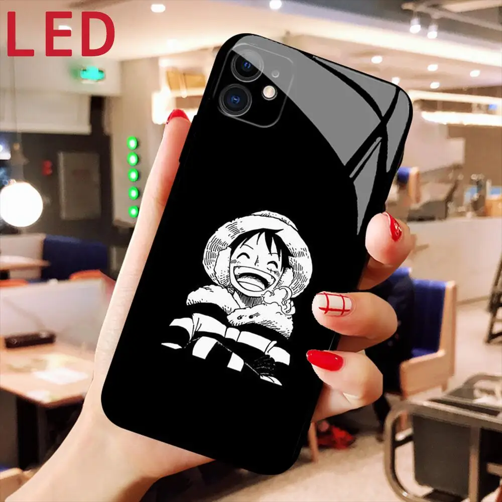 

One Piece Luffy comic Glass phone Case For IPhone 13 12 11 Pro Max X XS Max 8Plus 7plus 6S LED Breath 7 Luxury new technology