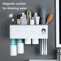magnetic toothbrush dispenser rack storage box punch free wall hanging wash set bathroom accessories household supplies