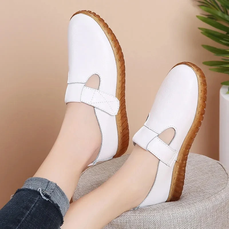 Summer 2022 high quality oxford flats female hole breathable loafers genuine leather flats women handmade shoes