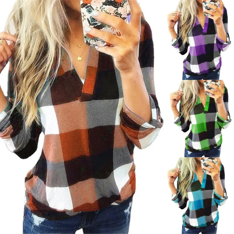 

2023 Spring and Autumn New Women's Casual Fashion Print V-Neck Tops