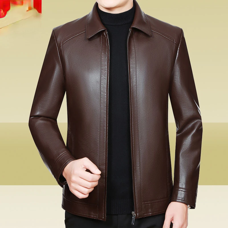 

Autumn Man Black Motorcycle Leather Zipper Pockets Biker Long Sleeve Jackets Genuine G130