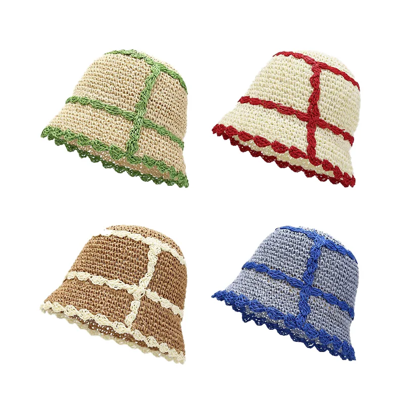 

Ins Niche Design Color Matching Straw Hat Female Summer Travel Sunshade Fisherman Hat Show Face Small Fresh Bucket Hat Tide