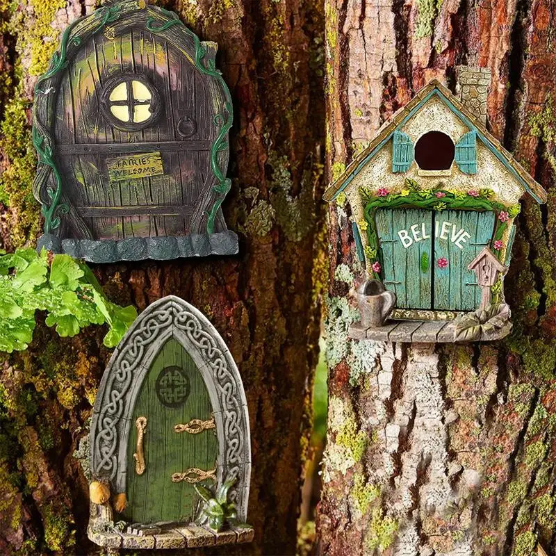 

Wood Miniature Fairy Gnome Window Door Elf Home Creative Yard Art Sculpture Garden Decor Outdoor Fairy Elf Door Craft Kits
