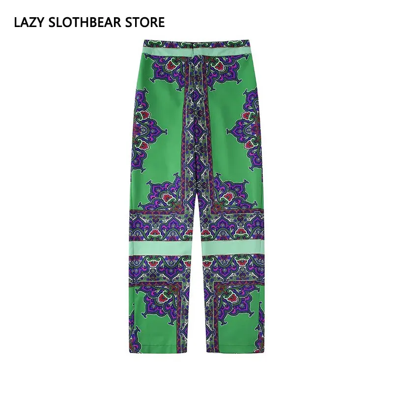 

Vintage Floral Trousers High Waist Zipper Pants Women Autumn New Street wear Pants Lady Slim Pants