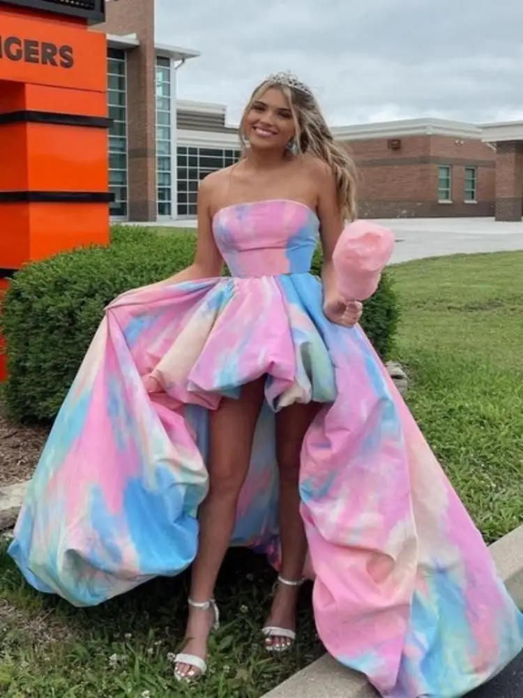 

Sleeveless Birthday Dress Rainbow Frock Pleated Backless Lace Up Strapless Maxi Evening Femme Robe Dress For Day And Night Party