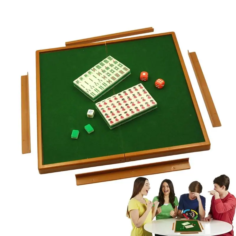 

Mini Travel Mahjong Set Mahjong Board Game Sets Portable Elaborately Crafted Mahjong with Foldable Table Ruler for Travel Home