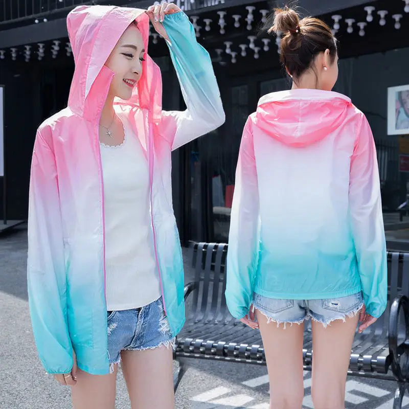 

2022 Women Summer New Ultra Thin UV Protection Sunscreen Clothing Female Short Hooded Jacket Ladies Long Sleeve Casual Coats E33