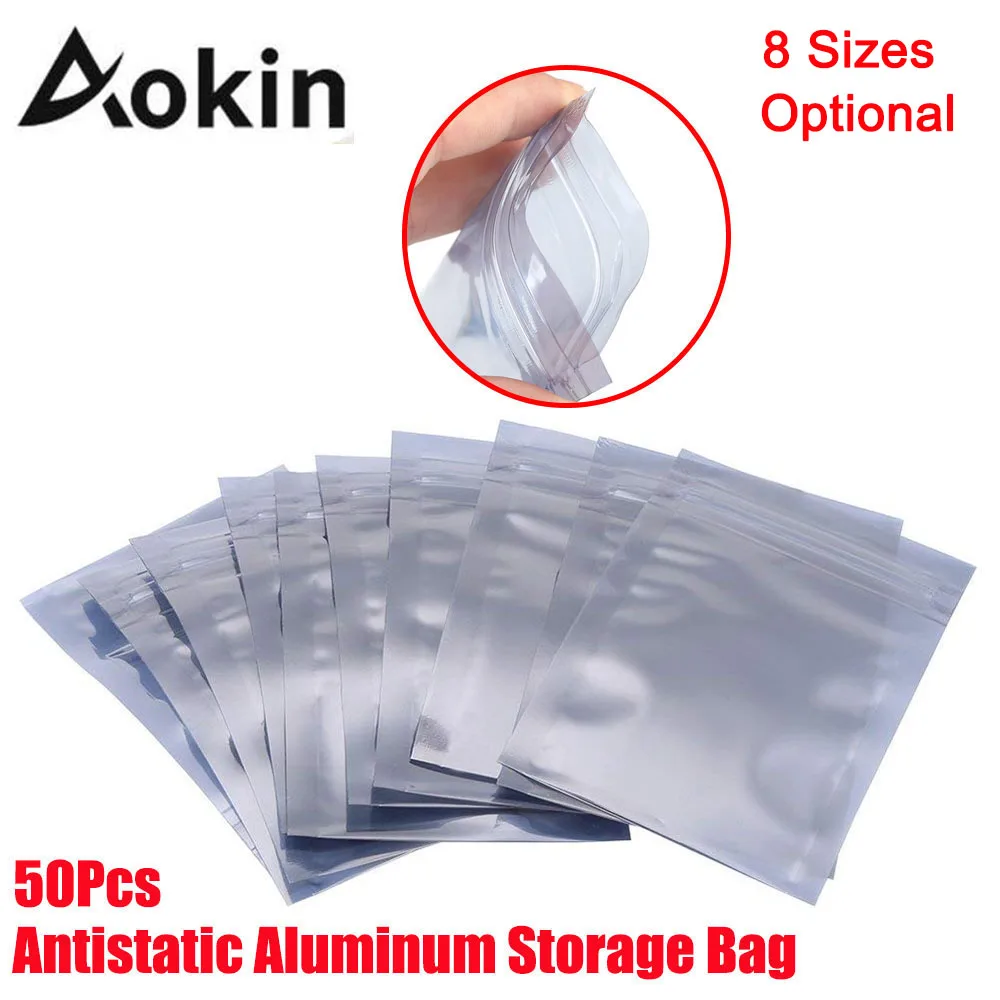 

50pcs Aluminum Antistatic Bag Resealable Anti Static Ziplock Bags Pouch for Electronic Pouches Anti Static Package Mylar Bags