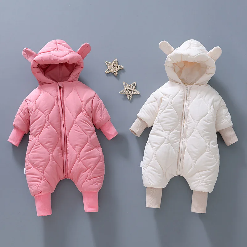 

LZH 2022 Winter Baby Romper For Infant Girls Boys Solid Color Thicken Jumpsuit Baby Clothes For Newborn Kids Overalls 0-24 Month