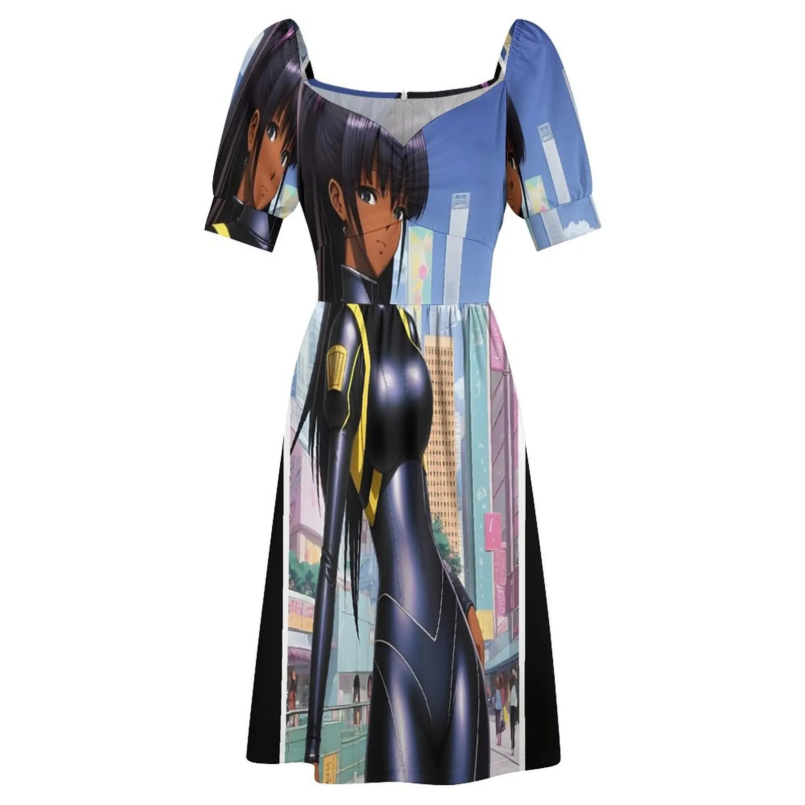 Galactic Mall Gworl Черное платье с короткими рукавами в стиле аниме для девочек одежда