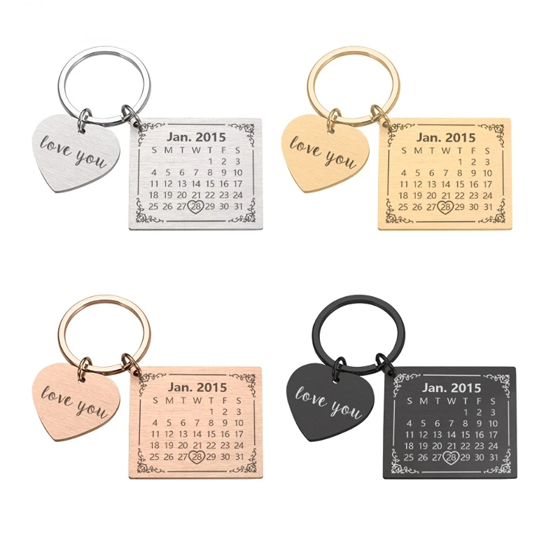 

2023 New Calendar Keychain Customed Engraved Stainless Steel Keyring Birthday Wedding Anniversary Unforgettable Gift