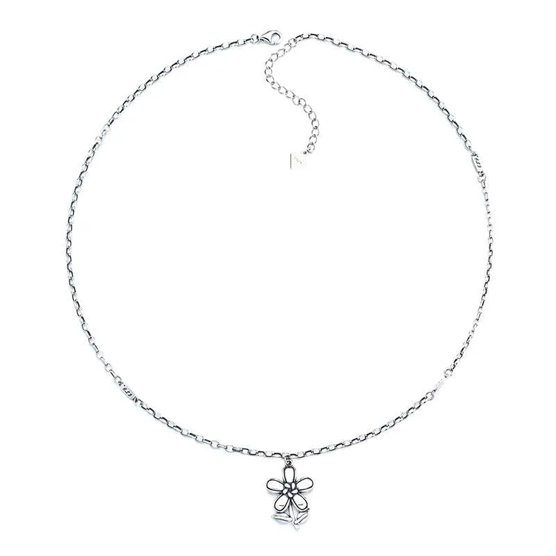

925 Sterling Silver Necklace Women's Small Flower Pendant Short Collar Chain Fashion Accessories Silver Jewelry Agency