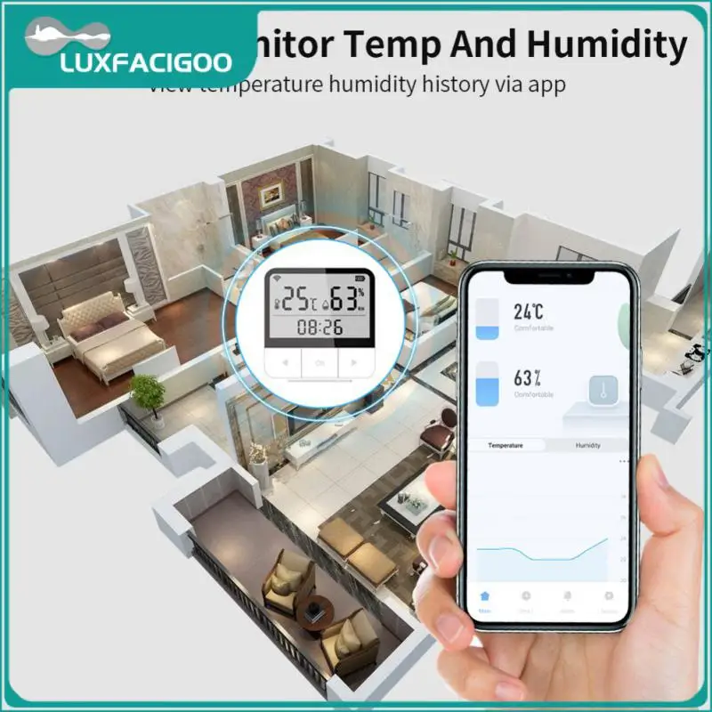 

Temperature And Humidity Sensor Tuya Wifi Smart Life Remote Control Thermometer With Lcd Display Thermometer Detector Smart Home