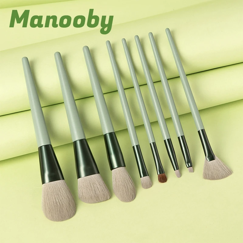 

Manooby 8pcs Green Makeup Brushes Set Professional Foundation Eye Shadow Eyebrow Blending Concealer Cosmetic Brush Tool