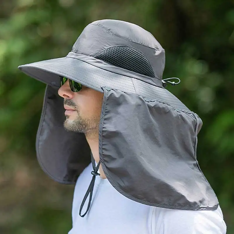 Панама мужская с шалью водонепроницаемая шляпа от солнца широкими полями 10 см