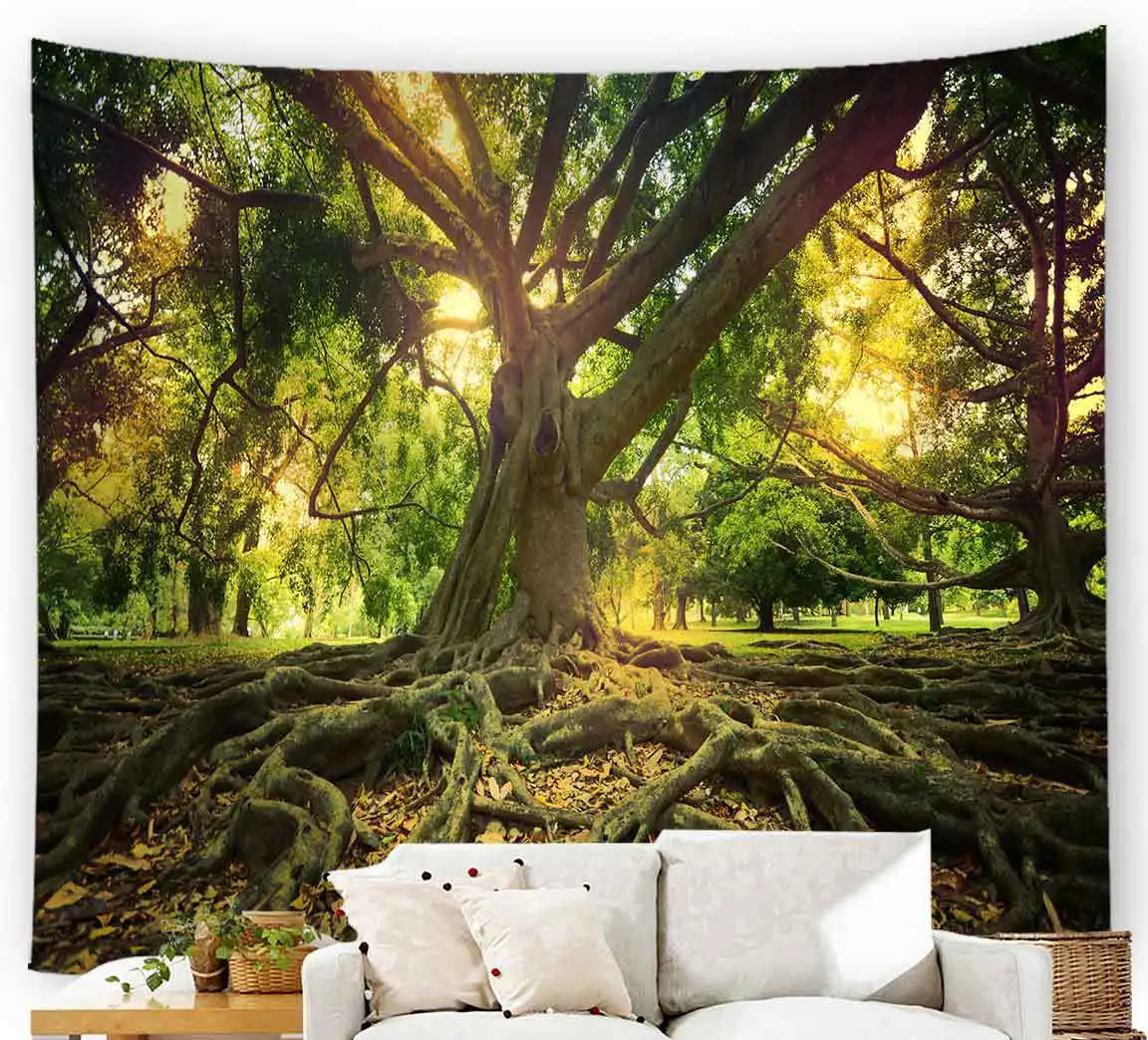 

МАНДАЛА ГОБЕЛЕН с изображением деревьев настенная Эстетическая Осенняя гобеленка лес пейзаж 3d психоделический ковер хиппи бохо Настенный декор для спальни