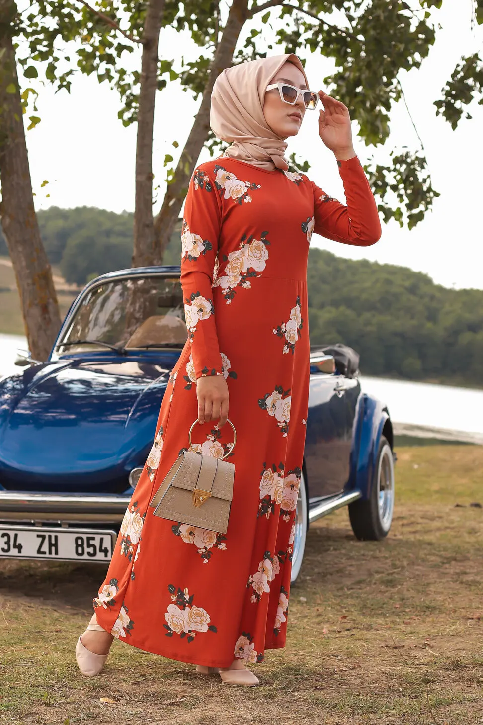 TUGBA Muslim Dress Long Sleeve Floral Print muslim dress code 2021 turkish gown hijab summer
