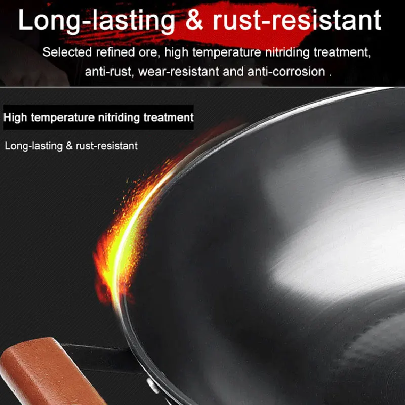 High Quality Iron Wok Traditional Handmade Non-stick Pan Non-coating Gas Cooker Induction Universal Cookware |