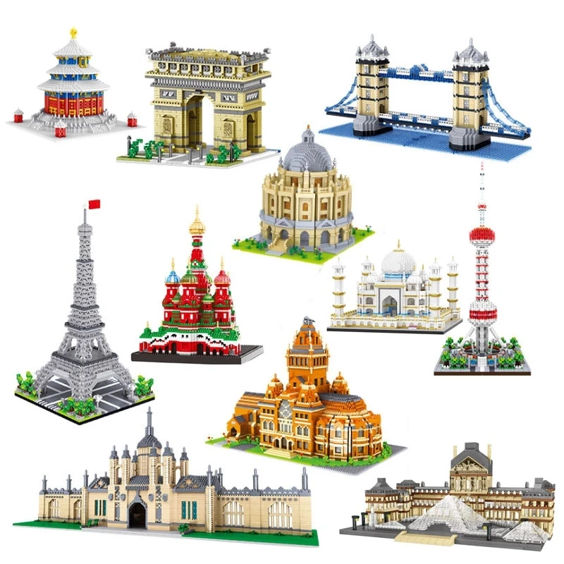 

Эйфелева башня, мост, Великая стена, музей Лувра, замок, дворец, DIY строительные блоки, игрушка без коробки