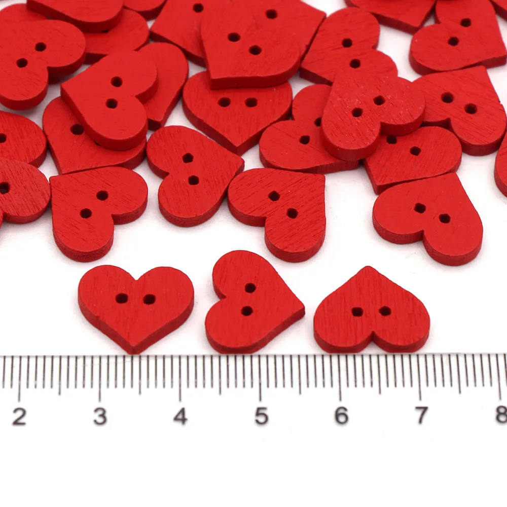 Декоративные пуговицы с красным сердцем деревянные 2 отверстиями для одежды