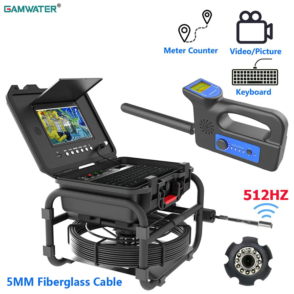 

GAMWATER 9"DVR Sewer Pipe Inspection Camera 512HZ Locator Video+Audio Recording 5X Image Enlarge+Meter Counter Endoscope System