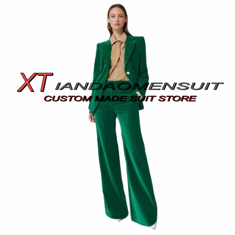 Women's Suit Velvet 2 Piece Business Slim Workwear Formal Office Lady Jacket Pants Party Wedding Blazer Set