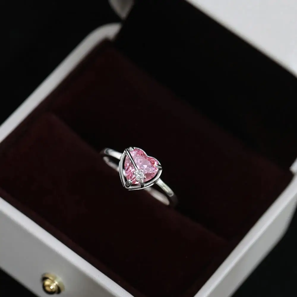 

2022 New Kpop Pink Gems LOVE Heart Open Ring for Women BFF Wedding Luxury Vintage Grunge Aesthetic Jewelry EMO Y2K Accessories