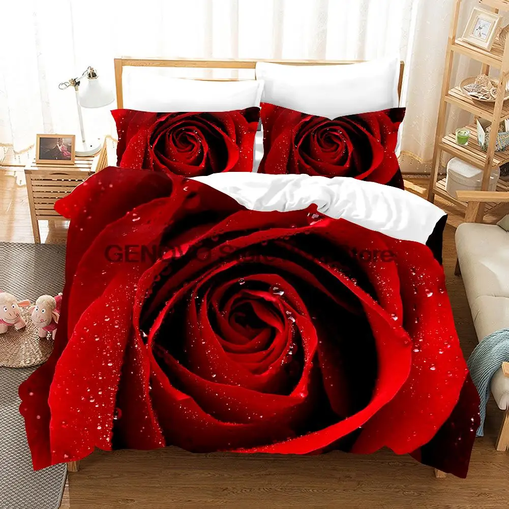 

Flower Floral Duvet Cover Red Rose Bed Linen Euro 220x240 Bedclothes Adult Couple Quilt Decor Home Luxury Comforters Bedding Set
