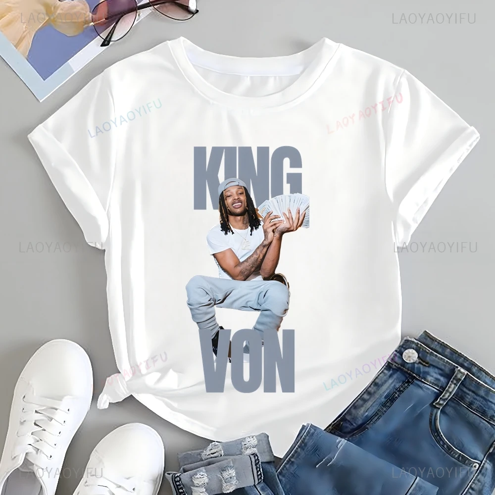 Винтажная футболка с принтом KING VON топ Trend рубашка унисекс короткими рукавами в