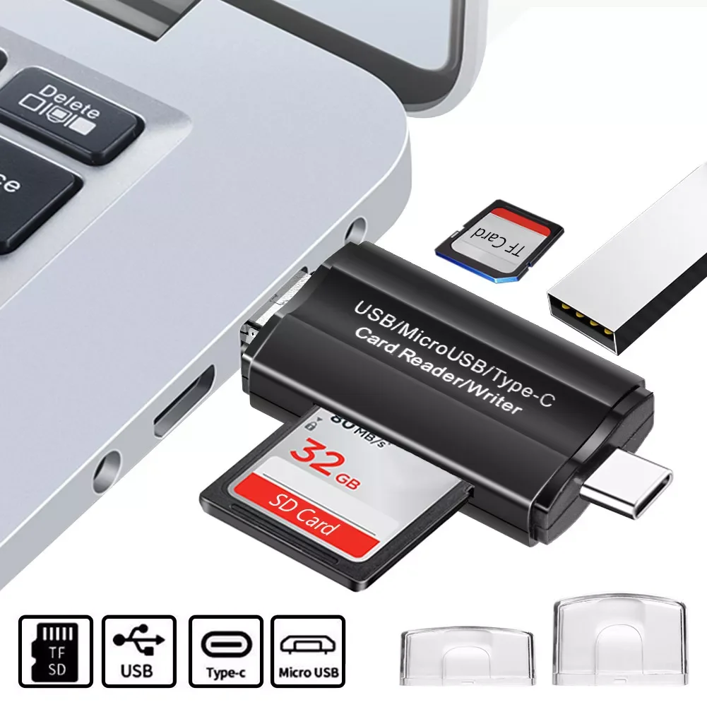 

Type C & Micro USB & USB 3 In 1 OTG 2.0 Card Reader High-speed Universal OTG TF/SD For Laptop Phone Extension Headers Cardreader